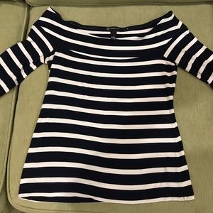 INC Striped dark navy/black Boat neck top in Medium